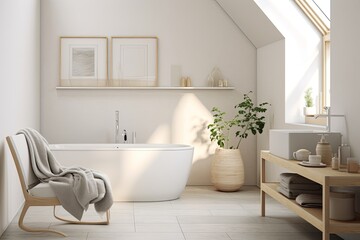 Wall Mural - Minimalist Serenity: Peaceful Scandinavian Bathroom Concepts with White Tiles