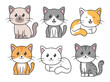 Cartoon cats set. Cat icon modern geometric flat style vector illustration. Cute cat icon pack. Cats outline icon set. Vector illustration