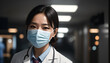 Women asian doctor on blur hospital background.
