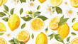 Seamless pattern with lemons whole and cut into piece