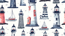 Seamless Pattern With Lighthouses Of Various Types 