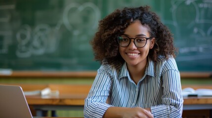 Sticker - A Cheerful Student in Classroom.