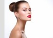 © jiawei - A woman with red lips and a bun hairstyle