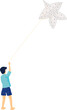 Boy playing Chula Thai kite, cultural illustration of joyful childhood, vector design no background