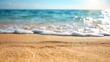A beach with waves and sand on a sunny day, AI