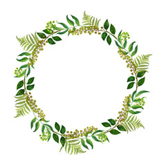 Naklejka na meble Watercolor frame of branches and leaves on a white background for wedding, cards