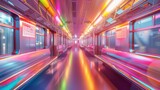 Fototapeta Londyn - A subway train, rainbow energy wallpaper. Generative AI.
