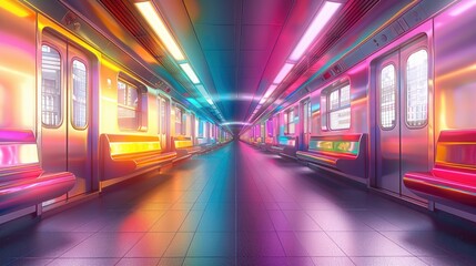 Wall Mural - a subway train, rainbow energy wallpaper. generative ai.