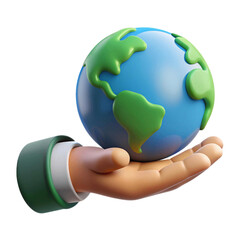 cute 3d hand holding earth icon