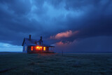 Fototapeta Kosmos - A photograph of an isolated farmhouse under the threat of a supercell, the dark sky and the hous