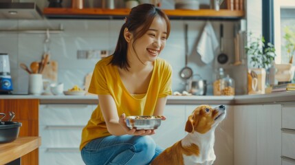 Poster - Woman Sharing Meal with Dog.