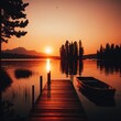 Lago al tramonto con barca