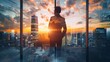 © Best - Silhouetted against the rising sun and cityscape, the businessman embodies the fusion of ambition and progress, a beacon of forward-thinking amidst the corporate landscape.