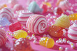 A delightful assortment of colorful candies in various shapes and sizes, offering a vibrant and cheerful treat for the eyes and the taste buds.