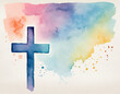 Christian Cross Watercolor with Blue and Orange Gradient