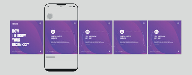 Wall Mural - Purple Carousel Post Template, Editable Instagram and Linkedin Carousel Post, Modern and Creative Social Media Carousel Layout, EPS 10