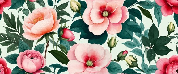 Wall Mural - Watercolor Rose Bouquet Elegance