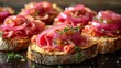 Delectable Serrano Ham Toasts with Sweet Onion. Concept Appetizer, Serrano Ham, Toasts, Sweet Onion, Delectable
