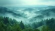 A mountain valley covered in a blanket of fog, adding an air of mystery to the landscape. AI generate illustration