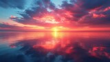 Fototapeta  - Seascape during sunset with reflections of the colorful sky. AI generate illustration