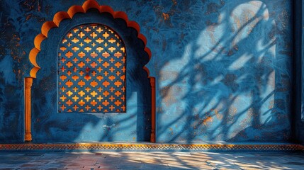 Wall Mural - architecture door travel ancient blue traditional morocco old building decoration city wall