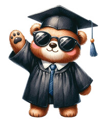 bear graduation gown standing happily clipart watercolor

