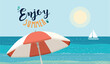 Sea background with an umbrella on a sunny day. Summer banner vector illustration