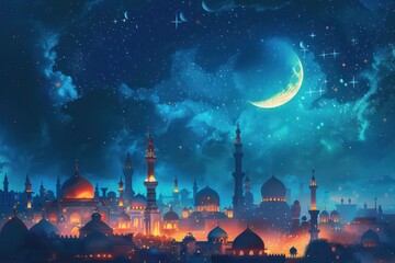 Wall Mural - Islamic Eid Mubarak card background. The end of the Hajj. Ready Poster Banner