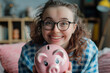 Girl Holding Piggy Bank. Generative AI