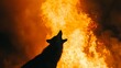 Silhouette of howling wolf against fiery backdrop capturing nature's wildness and the concept of wilderness survival