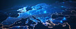 abstract background, World map Abstract digital map of Western Europe, concept of European global network and connectivity, data transfer and cyber technology, Ai