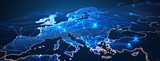 Fototapeta  - abstract background, World map Abstract digital map of Western Europe, concept of European global network and connectivity, data transfer and cyber technology, Ai
