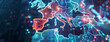 blue background with particles, Abstract digital map of Western Europe, concept of European global network and connectivity, data transfer and cyber technology, Ai