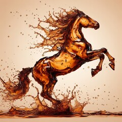 Wall Mural - rearing unicorn or horse made from whisky splashes dark background