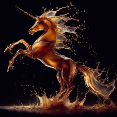 Wall Mural - rearing unicorn or horse made from whisky splashes dark background