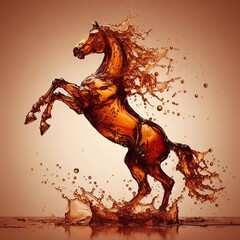 Wall Mural - rearing unicorn or horse made from whisky splashes dark background