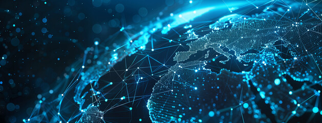 reflection abstract digital world map, concept of global network and connectivity on earth, data tra