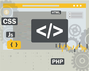 Vector illustration of web and app development, programming and coding