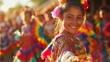 Mexican girl dances in traditional bright dress