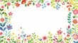 © MUS_GRAPHIC - Floral patterns around edges. Beautiful background with delicate plants blooming at edges on white backdrop. Horizontal border with pastel spring summer flowers