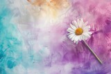 Fototapeta Kwiaty - Vibrant paintsplattered background with a single daisy and white flower in center