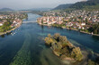 Aerial view of the Stein am Rhein medieval village by the Rhine river in Canton Schaffhausen in eastern Switzerland