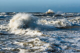 Fototapeta Pomosty - Beautiful waves of the rough Atlantic ocean off the coast of France.