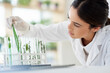 © peopleimages.com - Scientist, woman and leaf in test tube for research, innovation or botany in medical laboratory. Science professional, glass and experiment with plant for ecology, natural and organic gmo for growth