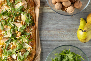 Wall Mural - Traditional Roman pinsa with pear, nuts and arugula