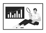 Fototapeta Dinusie - Man analyzing business data black and white 2D line cartoon character. Marketing specialist studying diagram isolated vector outline person. Business statistics monochromatic flat spot illustration