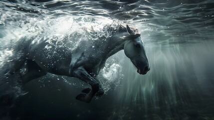 Wall Mural - a horse diving deep in the water