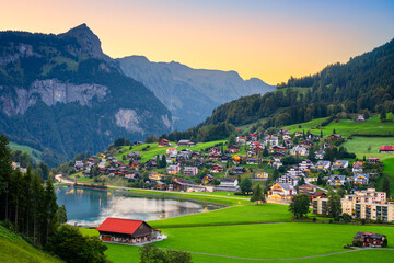 Wall Mural - Engelberg, Switzerland with Eugenisee Lake and alps