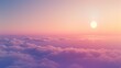 ethereal silence in a vast sky, a surreal orb oversees a soft pastel sunset over fluffy clouds