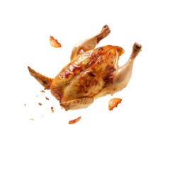Wall Mural - floated roasted chicken falling isolate on transparency background PNG